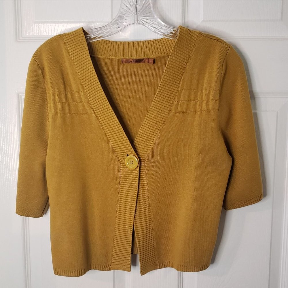 Belldini Cardigan, Size Large, Short Sleeve, Dark Yellow